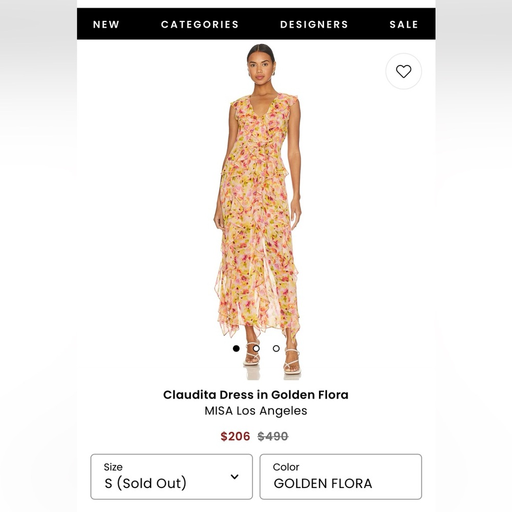 MISA Los Angeles Claudita Dress in Golden Flora - Size Small